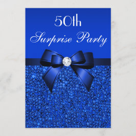 50. Surprise Party Royal Blue Sequins und Bow Einladung