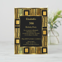 50 t Art Deco Geburtstagsparty Gold Einladung