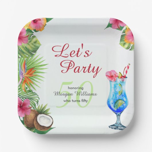 50. Tag Tropisches Sommerfest & Cocktail Party Pappteller (Vorderseite)