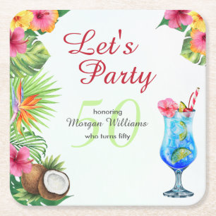 50. Tag Tropisches Sommerfest & Cocktail Party Rechteckiger Pappuntersetzer