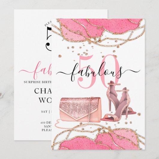 50 Tanzschuhe aus Pink Agate Gold Glitzer Einladung (Vorne/Hinten)