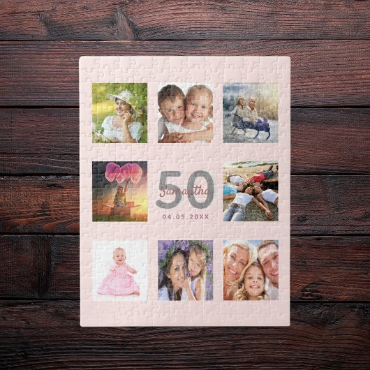 50 th birthday custom foto rose gold blush pink puzzle
