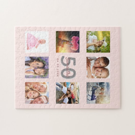 50 th birthday custom foto rose gold blush pink puzzle (Horizontal)