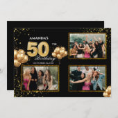 50 th Birthday Gold Silver Black Balloons Einladung (Vorne/Hinten)