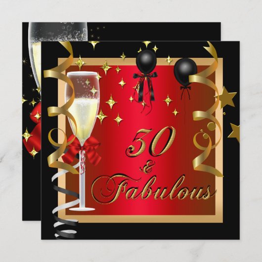 50 tolle Red Gold Black Birthday Party Einladung (Vorne/Hinten)