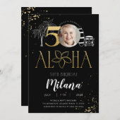 50. Tropical Birthday Gold Einladung mit Foto (Vorne/Hinten)