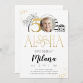 50. Tropical Birthday Gold Einladung mit Foto (Vorne/Hinten)