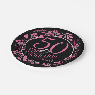 50 u. fabelhaftes 50. schwarzes rosa botanisches pappteller