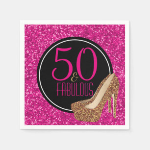 50 u. fabelhaftes GoldGlitzer-Rosa-50. Serviette