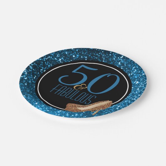 50 u. fabelhaftes schwarzes blaues Gold50. Pappteller (Schrägansicht)