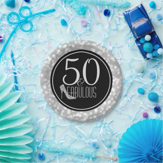 50 u. fabelhaftes | schwarzes Silber-50. Pappteller (Party)