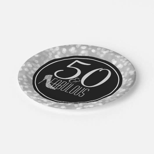 50 u. fabelhaftes | schwarzes Silber-50. Pappteller (Schrägansicht)