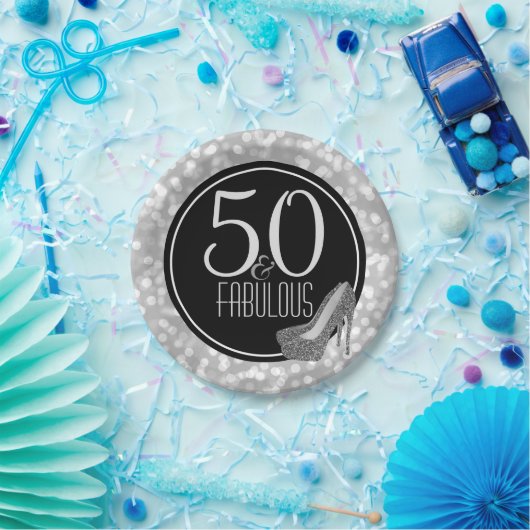 50 u. fabelhaftes | schwarzes Silber-50. Pappteller (Party)