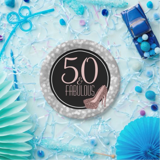 50 u. fabelhaftes | silbernes Rosa-50. Pappteller (Party)