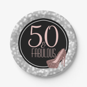 50 u. fabelhaftes   silbernes Rosa-50. Pappteller