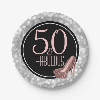 50 u. fabelhaftes | silbernes Rosa-50. Pappteller