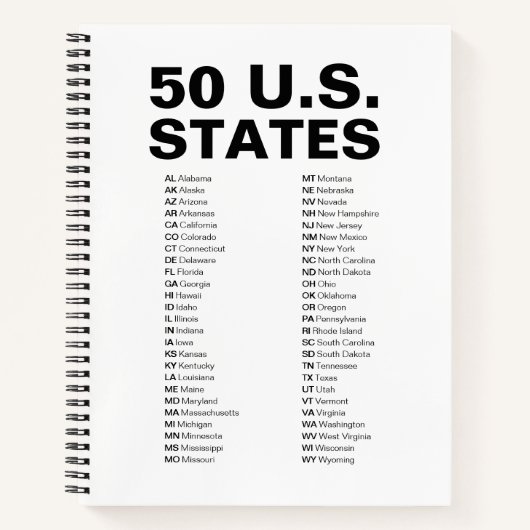 50 U.S. States – Abbreviations List Spiral Notizblock (Vorderseite)