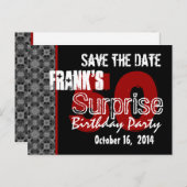 50. Überraschendes Party Silver Black und Red Einladungspostkarte (Vorne/Hinten)