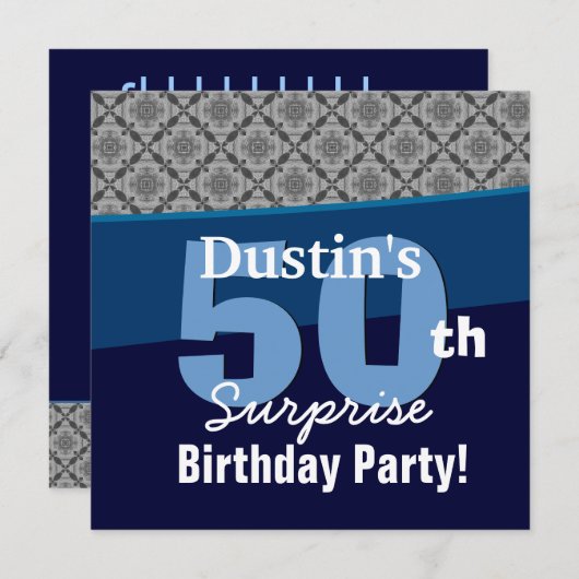 50. Überraschendes Party Silver Diagonal Geometric Einladung (Vorne/Hinten)