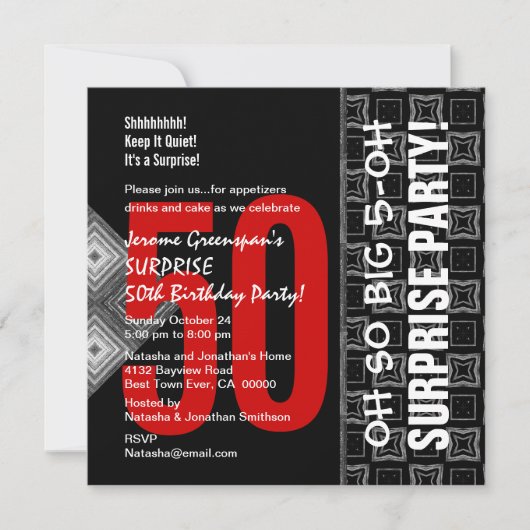 50. Überraschung Diagonal Black and Red V03 Einladung (Vorderseite)