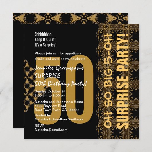 50. Überraschung Diagonal Gold und Black V02 Einladung (Vorne/Hinten)