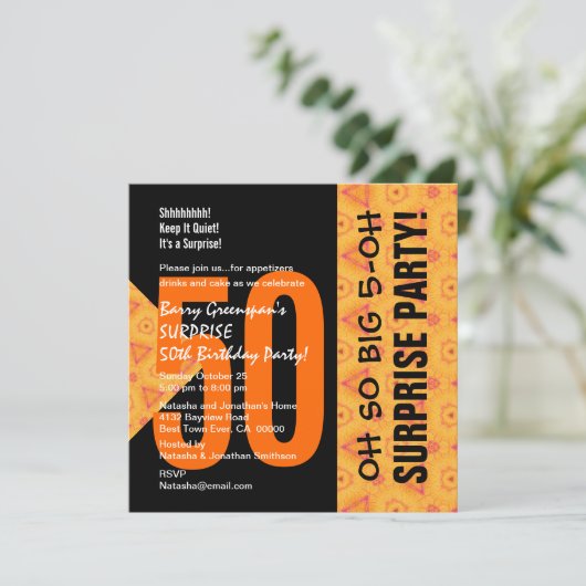 50. Überraschung Diagonal Orange und Black V04 Einladung (Stehend Vorderseite)