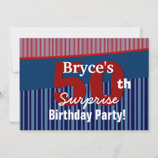 50. Überraschung Geburtstag Blue Red Stripes V06 Einladung