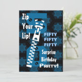50. ÜBERRASCHUNG Geburtstag Blue Stars Zipper W168 Einladung (Stehend Vorderseite)