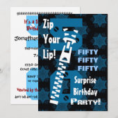 50. ÜBERRASCHUNG Geburtstag Blue Stars Zipper W168 Einladung (Vorne/Hinten)