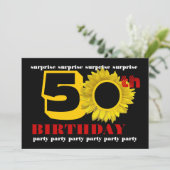 50. ÜBERRASCHUNG Geburtstag Gold Schwarze Sonnenbl Einladung (Stehend Vorderseite)