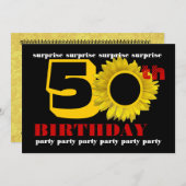 50. ÜBERRASCHUNG Geburtstag Gold Schwarze Sonnenbl Einladung (Vorne/Hinten)