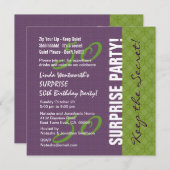 50. ÜBERRASCHUNG Geburtstag Lila und Grünes Muster Einladung (Vorne/Hinten)