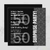 50. Überraschung Geburtstag Moderner Schwarz-weiße Einladung (Vorne/Hinten)