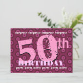 50. ÜBERRASCHUNG Geburtstag Rosa Retro Blume W1863 Einladung (Stehend Vorderseite)