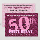 50. ÜBERRASCHUNG Geburtstag Rosa Retro Blume W1863 Einladung (Vorne/Hinten)