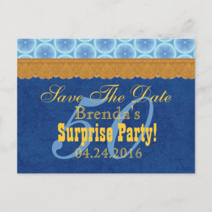 50. ÜBERRASCHUNG Geburtstag Save the Date Blue Gol Ankündigungspostkarte