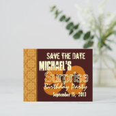 50. Überraschung Geburtstag Save the Date Gold Ankündigungspostkarte (Stehend Vorderseite)