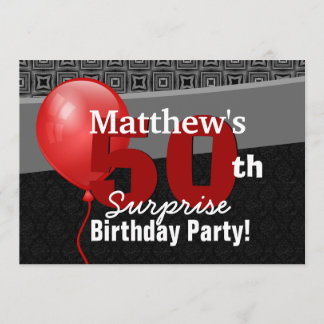 50. Überraschung Geburtstag Schwarzer Roter Ballon Einladung
