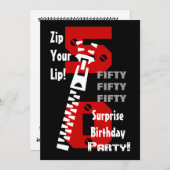 50. ÜBERRASCHUNG Geburtstag Schwarzes Rotes Weiß B Einladung (Vorne/Hinten)