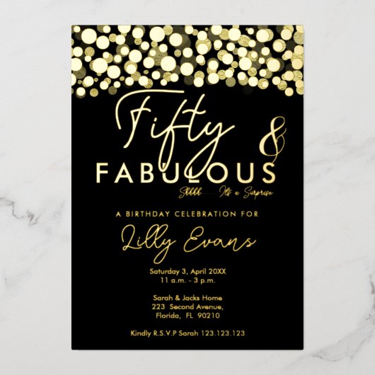 50. Überraschung Geburtstagsparty Einladung elegan (Vorderseite)