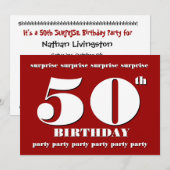 50. ÜBERRASCHUNG Geburtstagsparty Einladung - RED (Vorne/Hinten)