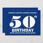 50. ÜBERRASCHUNG Modernes Blau und Weiß Geburtstag Einladung (Vorne/Hinten)