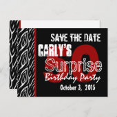 50. Überraschung Save the Date Modernes Schwarz-we Ankündigungspostkarte (Vorne/Hinten)