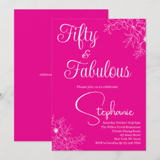 50 und Fabelhaft | 50. Geburtstagsfeier Pink Weiß Einladung