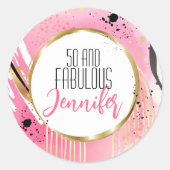 50 und fabelhaft Abstrakt Pink Black Glamour Bold Runder Aufkleber (Vorderseite)