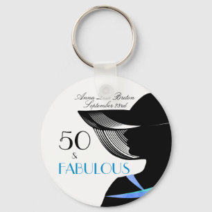 50 und Fabelhaft Art Deco Elegante 50. Geburtstags Schlüsselanhänger