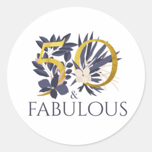 50 und Fabelhaft  Chic Floral Gold 50. Geburtstag Runder Aufkleber
