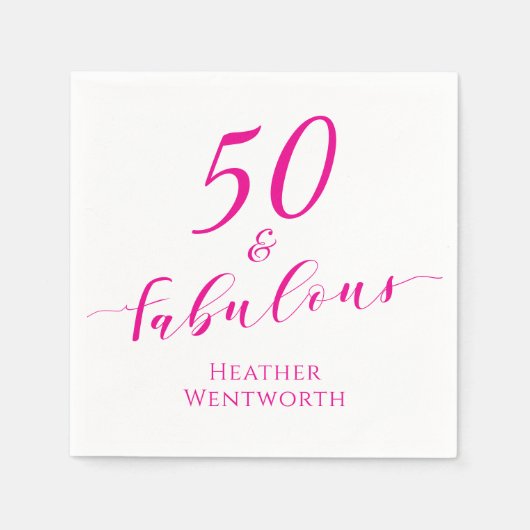 50. und Fabelhaft Fünfzigster Geburtstag Hot Pink Serviette (Vorderseite)
