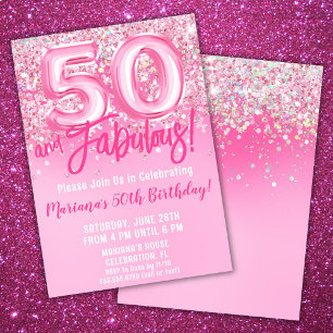 50. und Fabelhaft Geburtstag Rosa Glitter Einladung