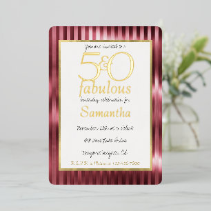 50 und Fabelhaft Glamour Gold Rot Streifen Geburts Folieneinladung